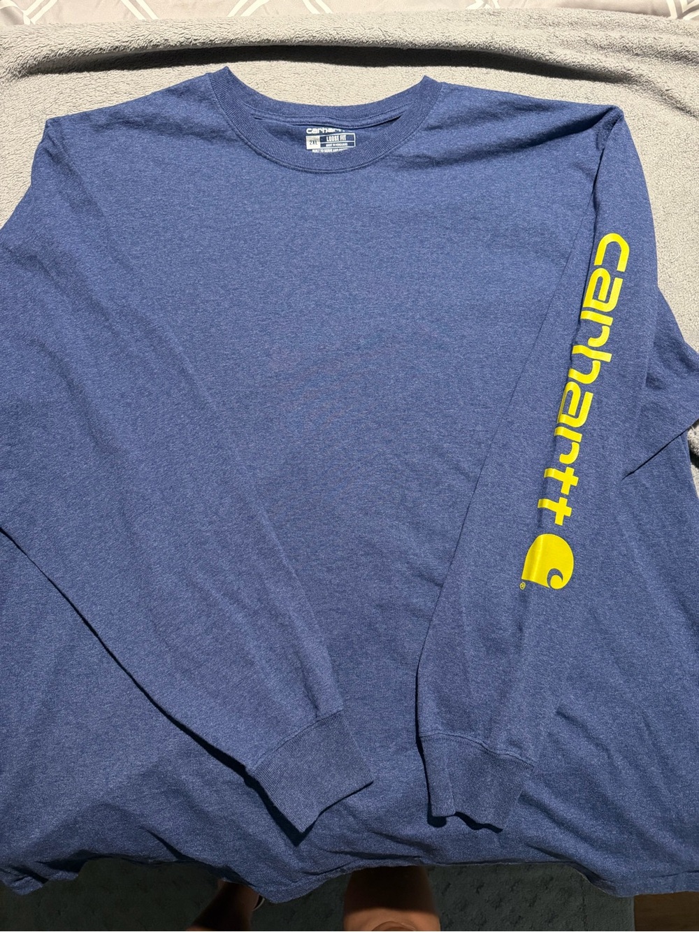 Carhartt Long Sleeve Navy Tee with Yellow Sleeve Logo